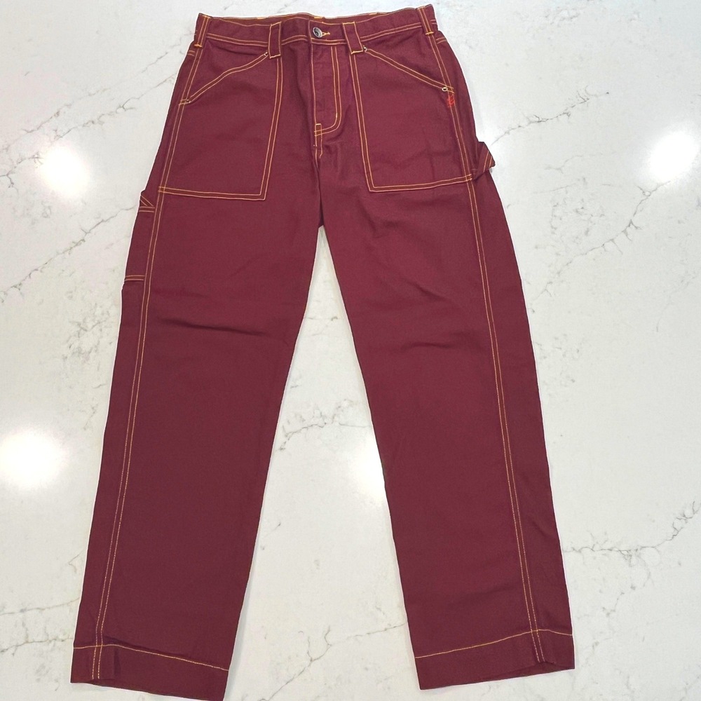 BDG Carpenter Pants Womens 32 Maroon Gold Contrast Stitch Tailgate Game Day